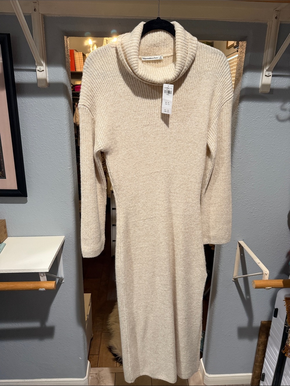 Cozy Abercrombie &FitchTurtleneck Rib-Knit Midi Dress - Cream